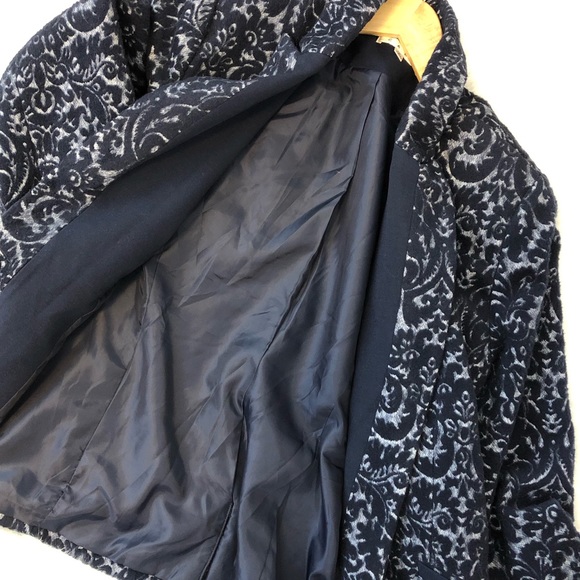 Blazer Coat Jacket Cabi Navy Blue Wool Print Work Women's Ladies 12 Long Sleeve - Picture 3 of 7